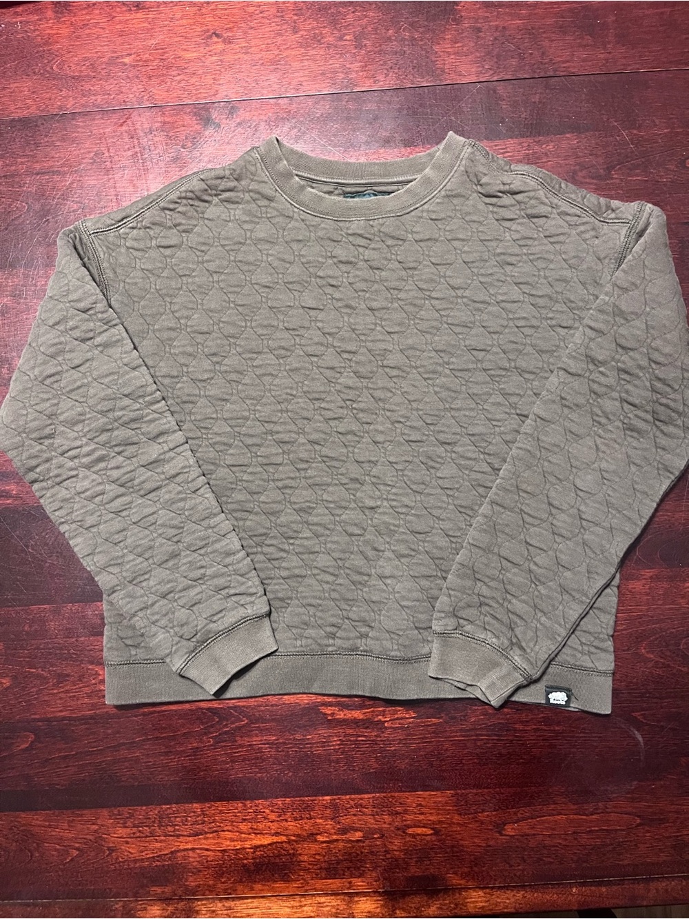 Roots Quilted Crewneck Sweater in Olive Green